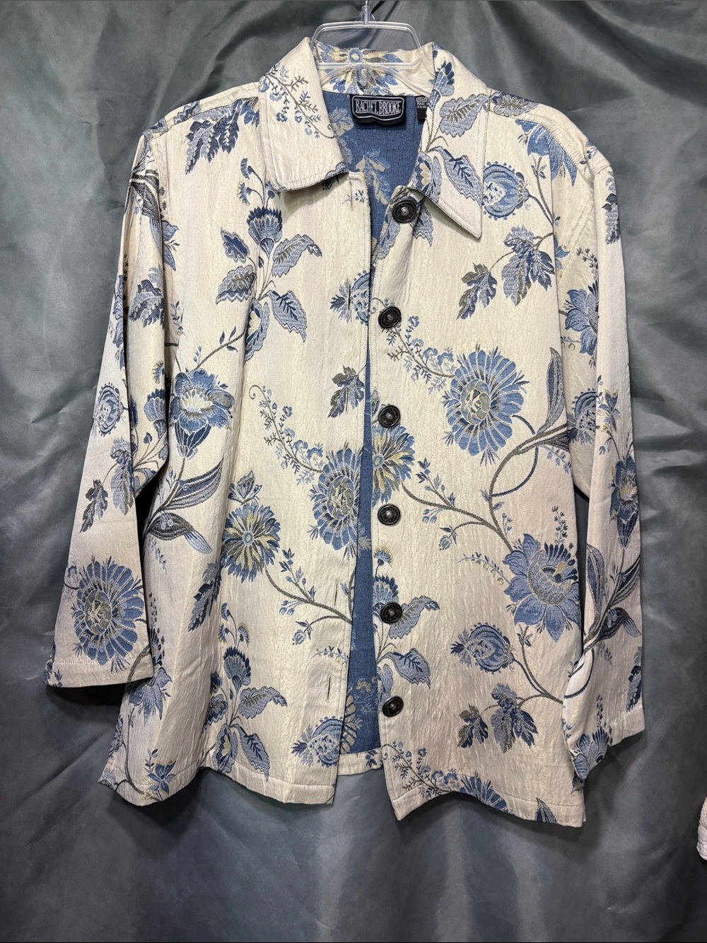 Vintage Rachel Brooke Cream Blazer with Blue Floral Print